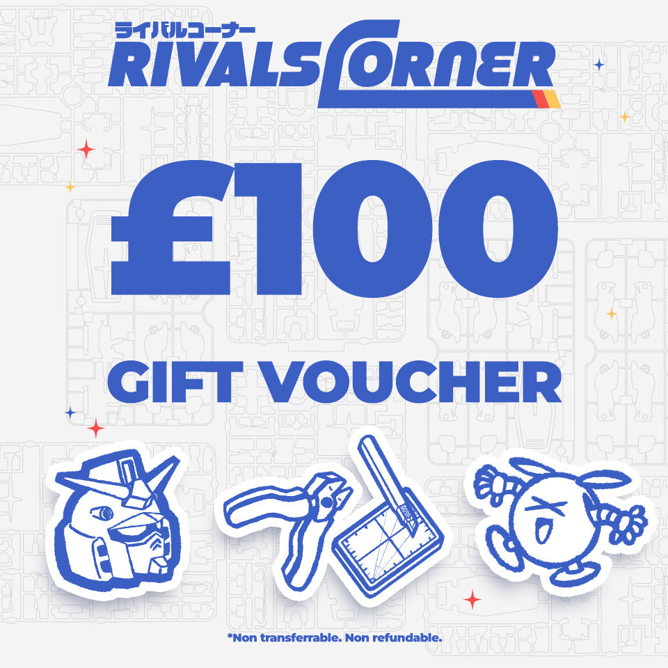 Rivals Corner gift voucher worth £100 with cartoon illustrations on a light gray background.
