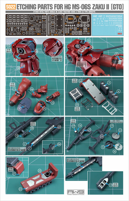 Madworks AW9 Etching Parts for HG MS-06S Zaku 2 GTO S22
