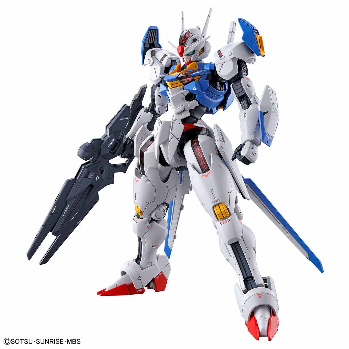 3/4 product shot of the 1/100 Full Mechanics Gundam Aerial with parts attached to body